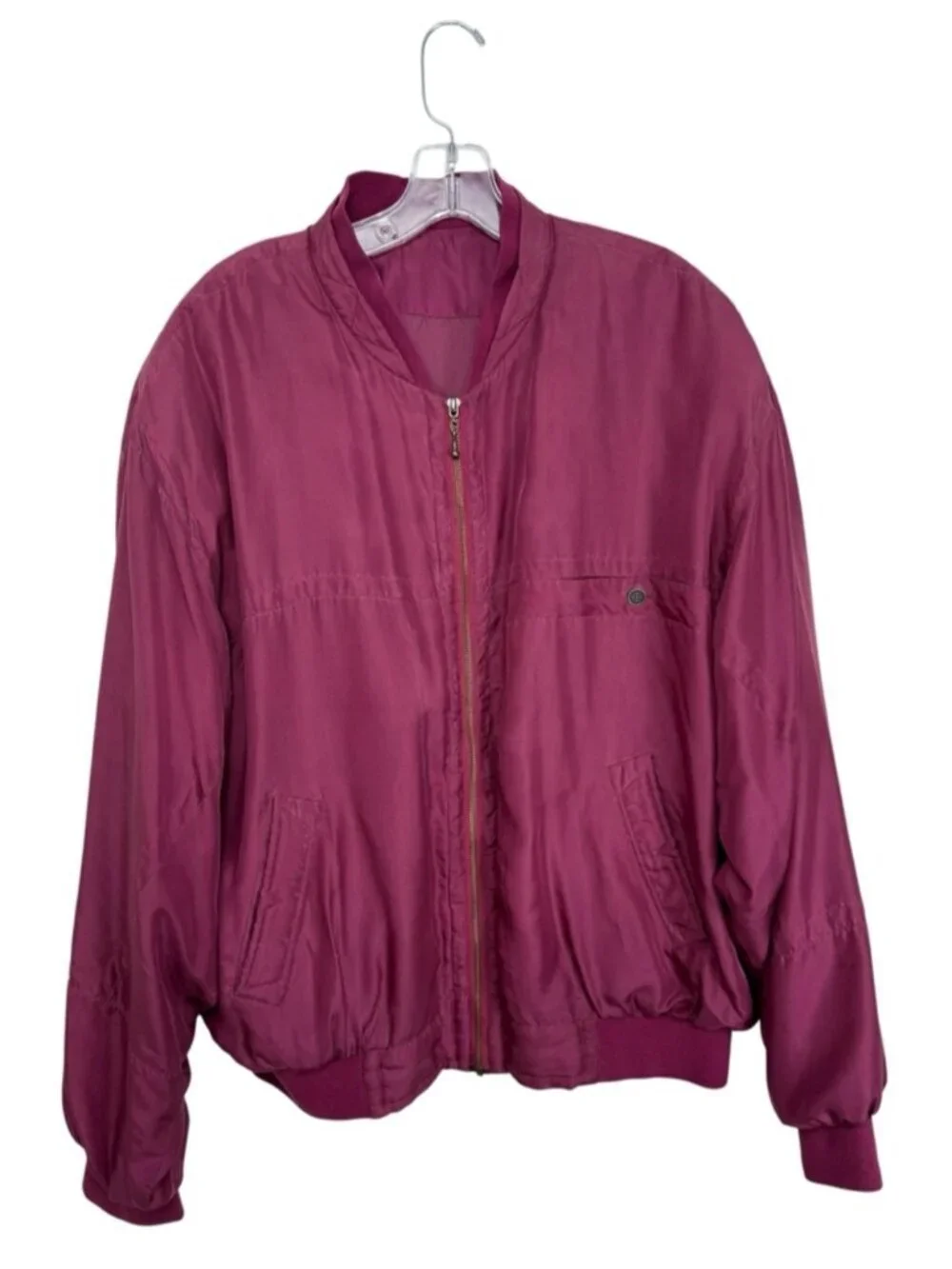 Vintage Silk Bomber Jacket Size XL Red Burgundy Berry